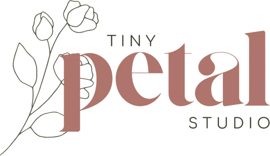 Tiny Petal Studio logo with floral design.