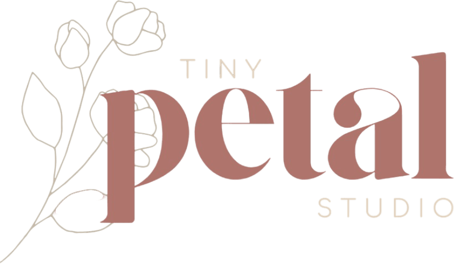 Tiny Petal Studio logo with floral design.