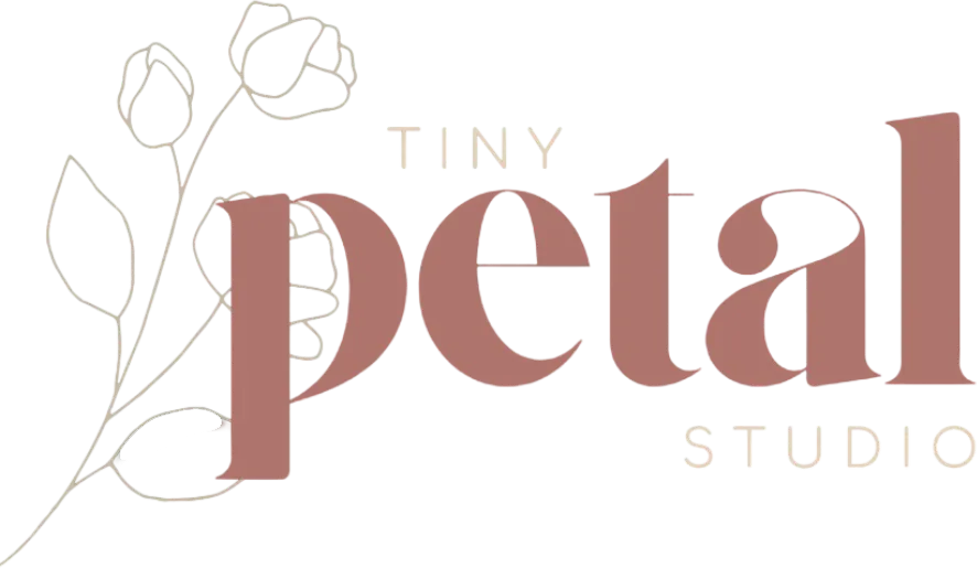 Tiny Petal Studio logo with floral design.