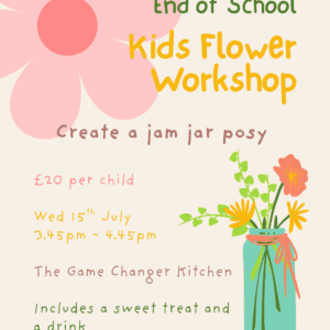 Poster for kids flower workshop with jam jar posy